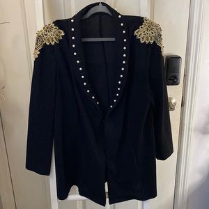 Stretch Black Embroidery and Pearl Blazer